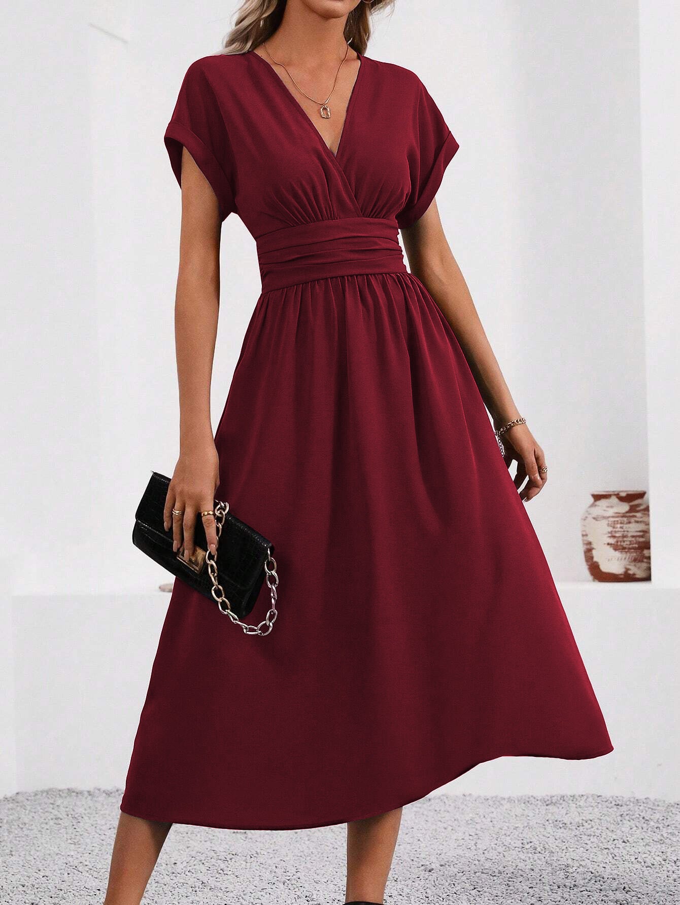 Elegant Solid-color Long Womens Dress