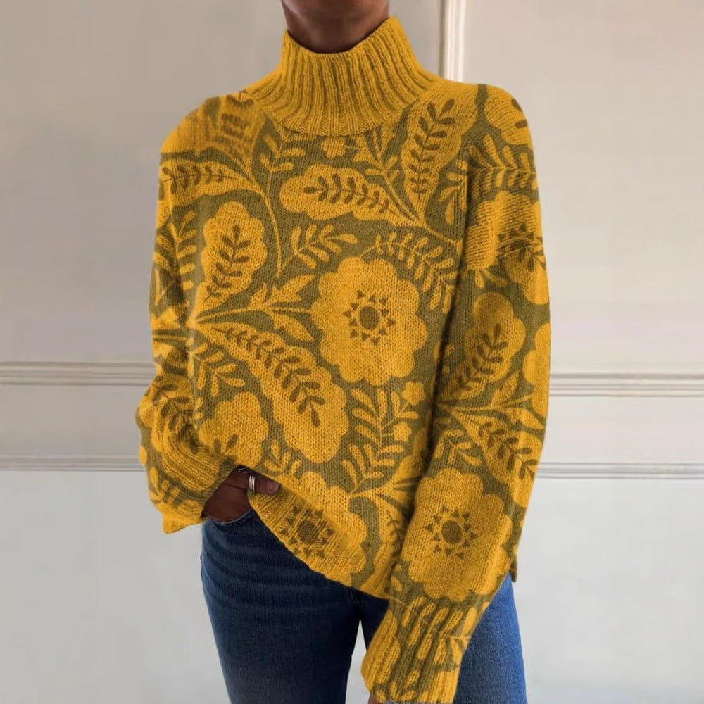 European And American Women's Printed Wear Turtleneck Sweater