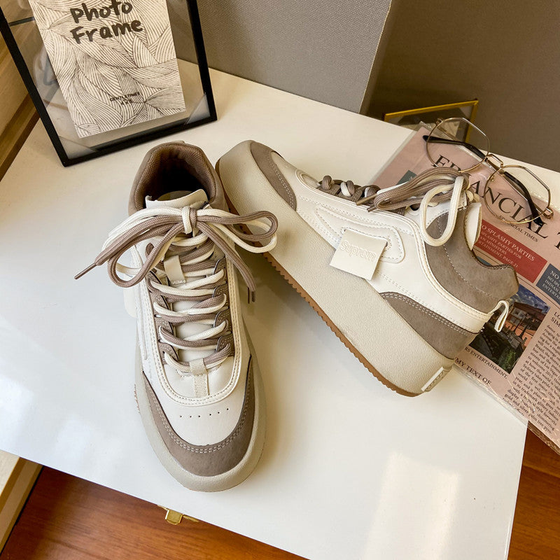 Casual Women's Thick Sole Retro Sports White Shoes