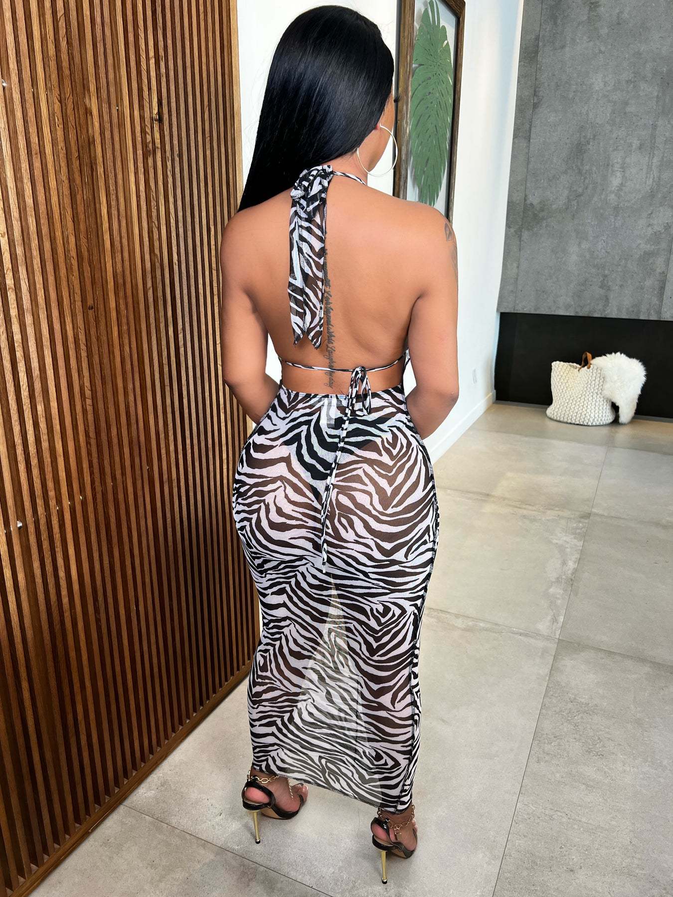 Fashion Halter Neck Sleeveless Mesh Dress