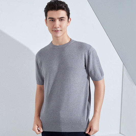 Men's Knitted Short Sleeve Solid Color Casual Loose-fitting T-shirt