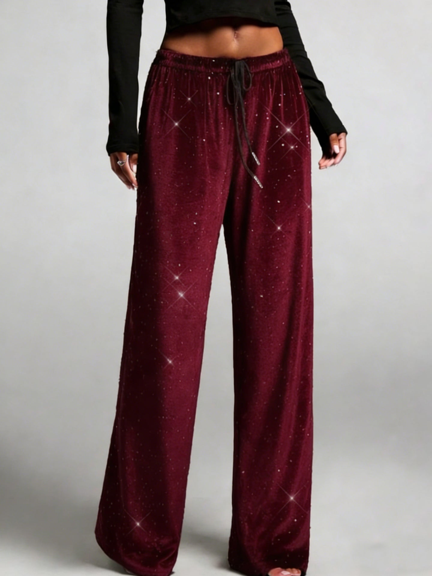 Fashionable Sequined Drawstring Slimming Stretch Pants From Europe And The US