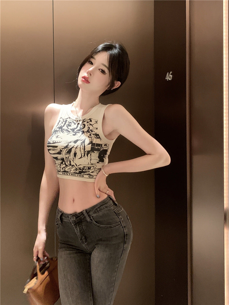 Vintage Spicy Girl Slim Fit Tank Top With Strap Vest
