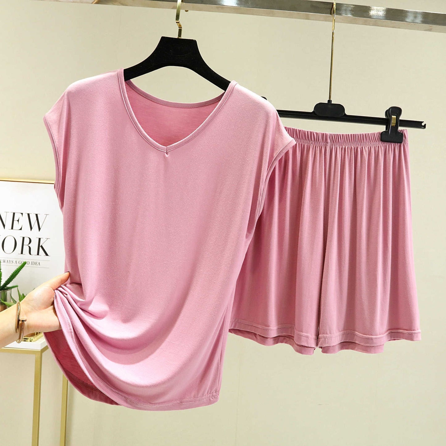 Summer Inner-layer V-neck Sleeveless T-shirt And Loose-fitting Pajama Pants Two-piece Set