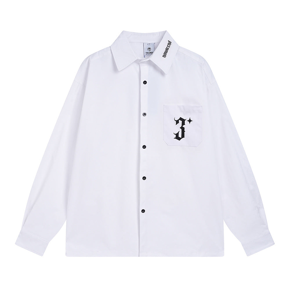 Personality Simple Pocket Letters Printing Lapel Cardigan Shirt