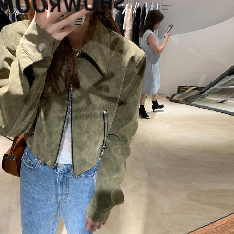 Retro Commuter Lazy Short Suede Fabric Jacket Coat For Women