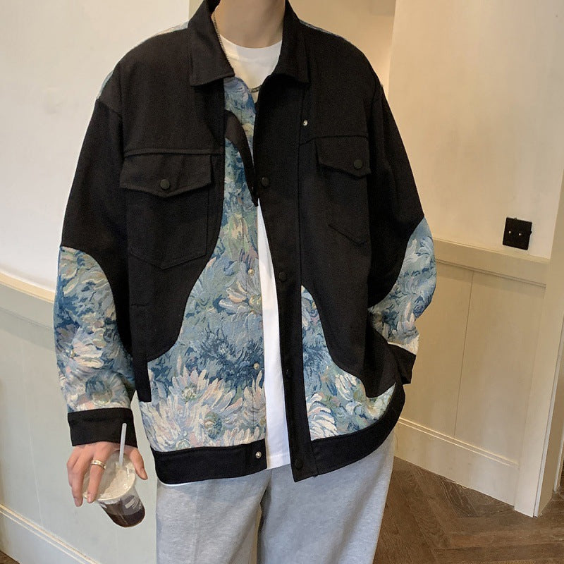 Plant Floral Embroidery Jacket Men's Large Size