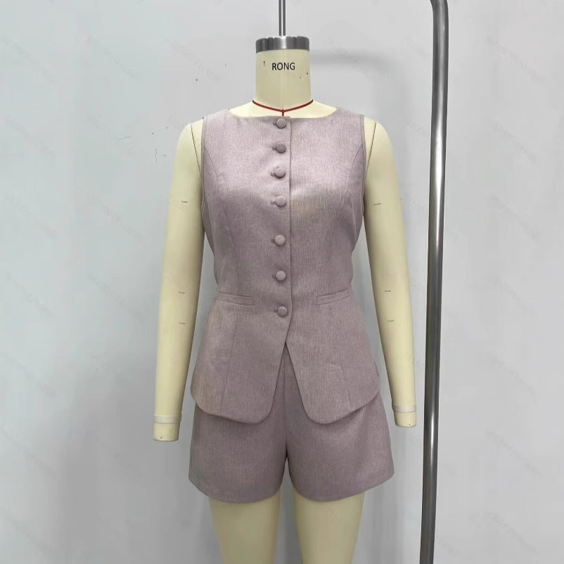 Breathable Sleeveless Vest Top And High-Waisted Shorts Set