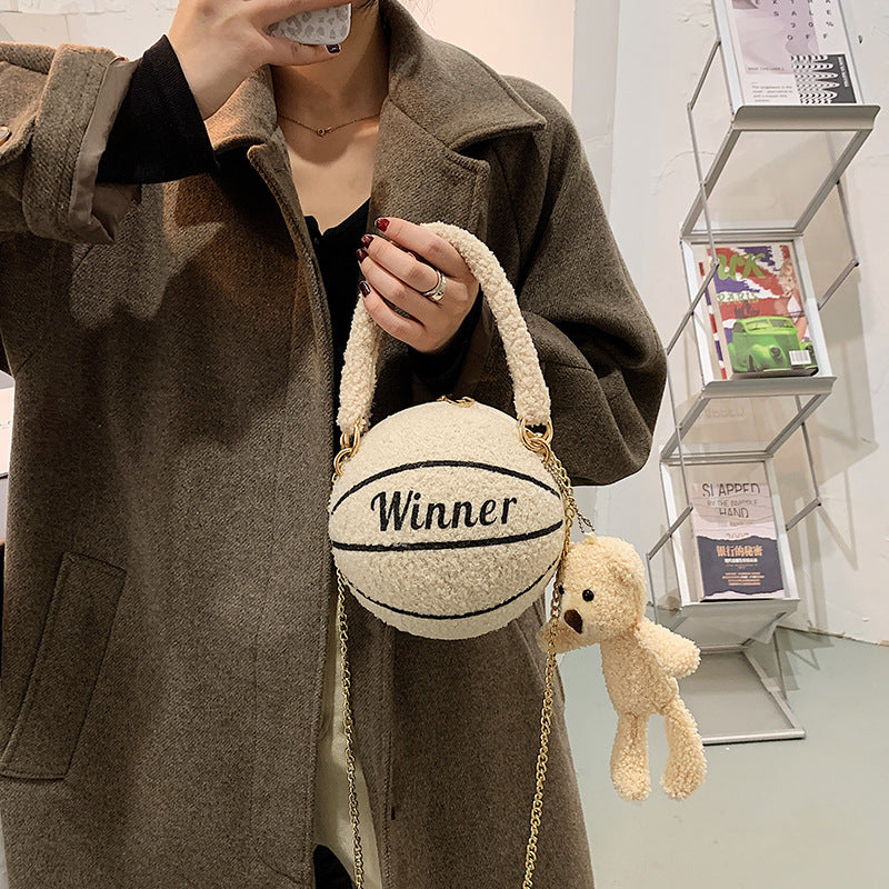 Personality Lamb Hair Basketball Bag Female