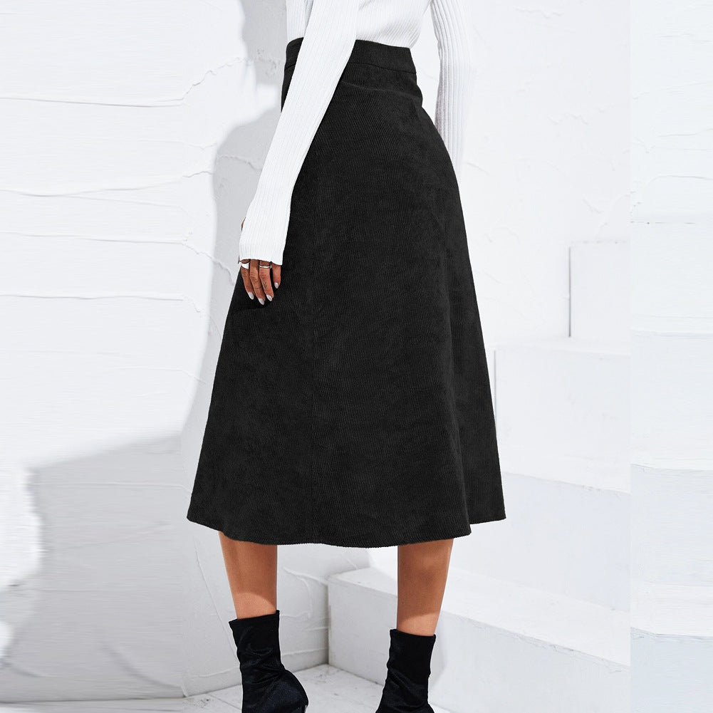 Corduroy Skirt Long Single-breasted High Waist Autumn And Winter Skirt
