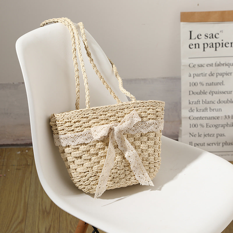 Lace Bowknot Woven Bag Shoulder Handheld