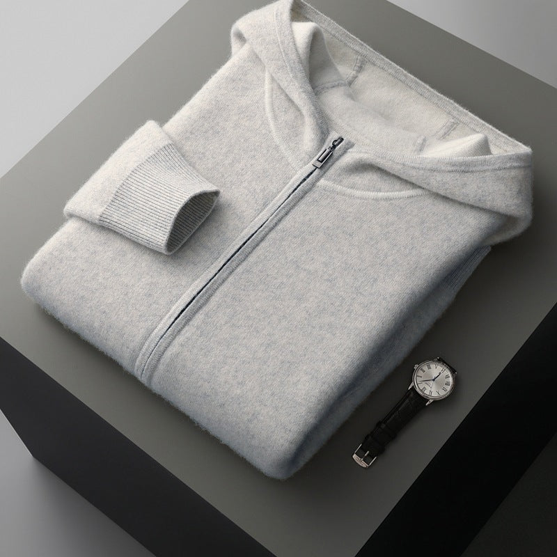 Men's Hooded Loose Casual Knitted Wool Sweater Cardigan Coat