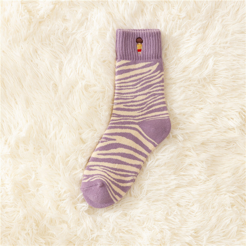 Padded Thick Embroidered Terry Towel Bottom Socks