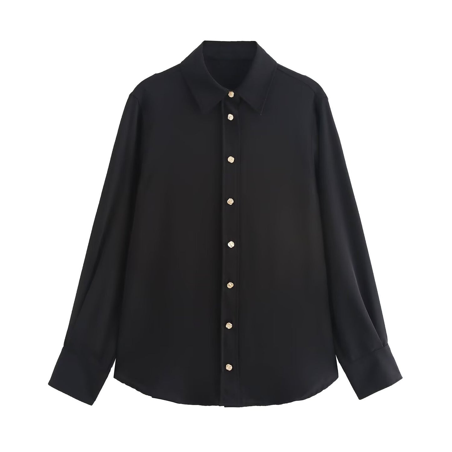 French Style Gold Button Tassel Long Sleeve Lapel Shirt