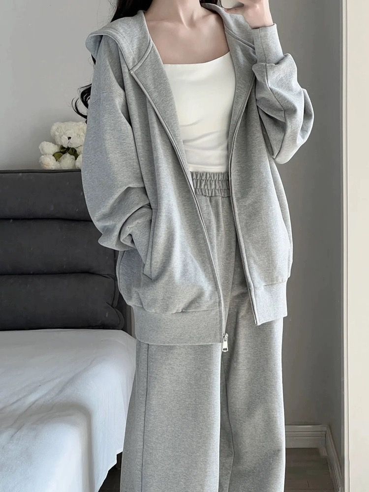 Autumn And Winter Loose Lazy Style Hooded Jacket Student Korean Version Wide-leg Pants Casual Two-piece Set