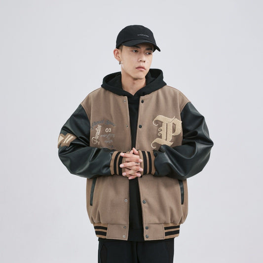 PU Leather Patchwork Casual All-Match Jacket Coat