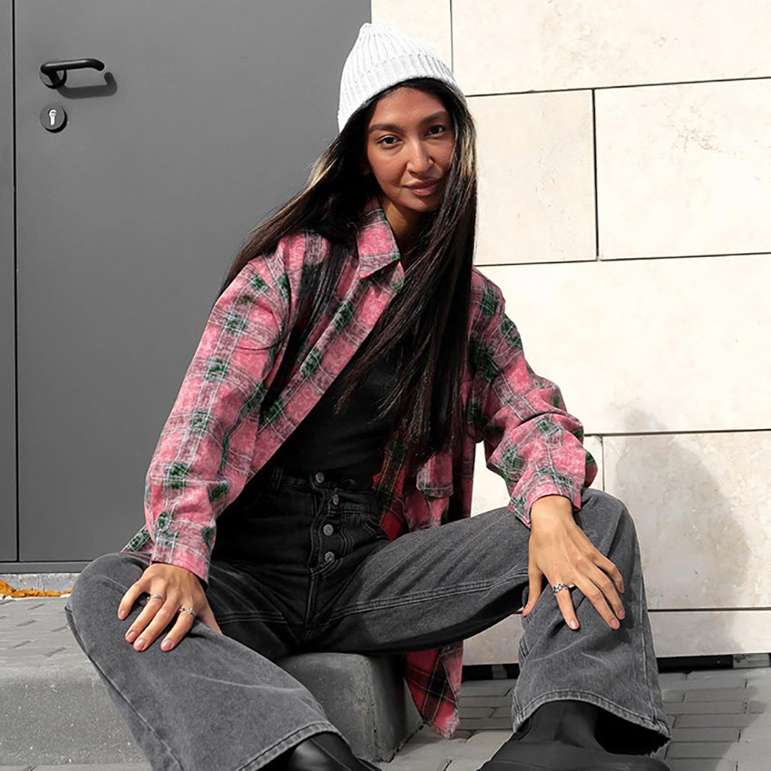 American Street Trendy Berry Plaid Shirt
