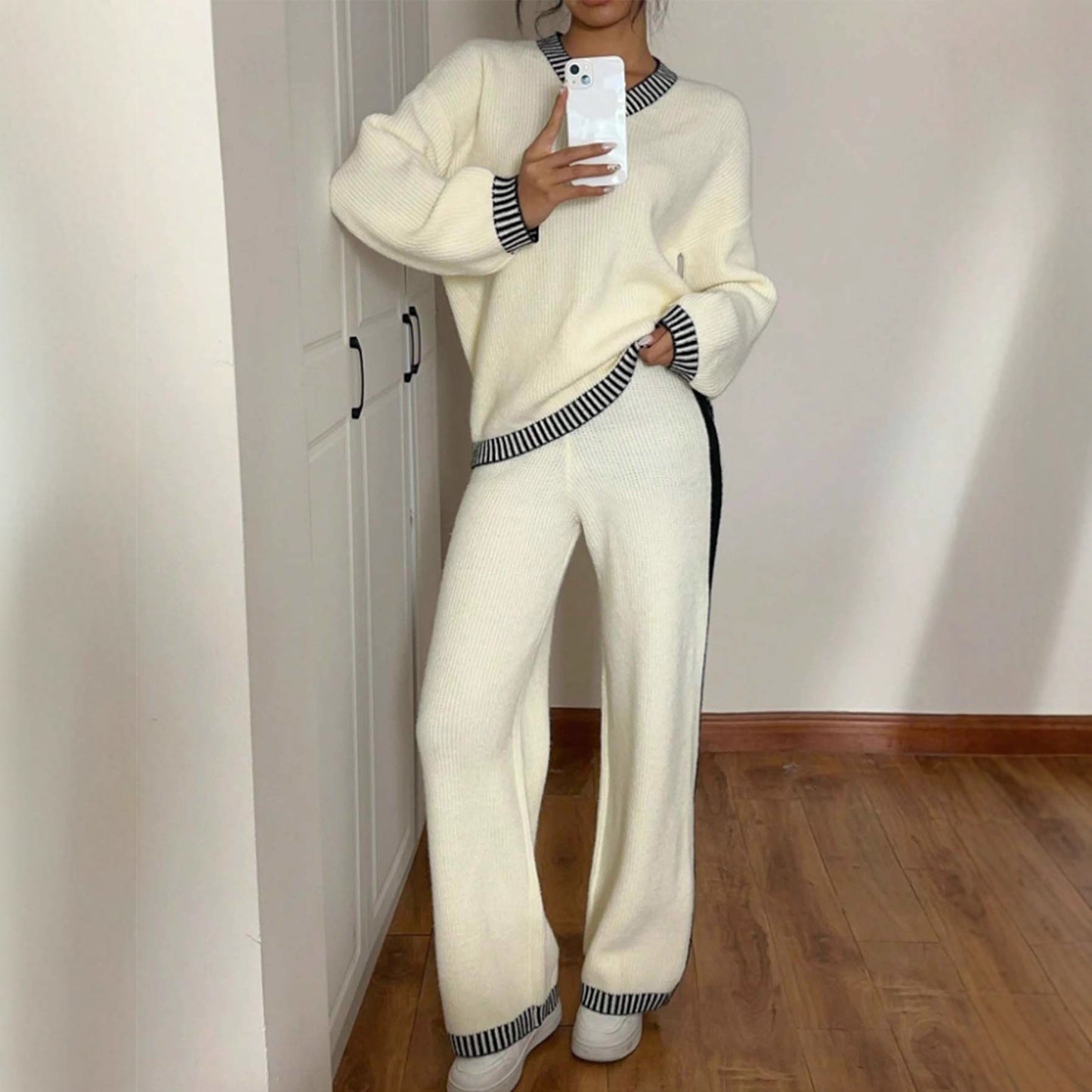 New Korean-style Jacquard Crew-neck Long-sleeve Set