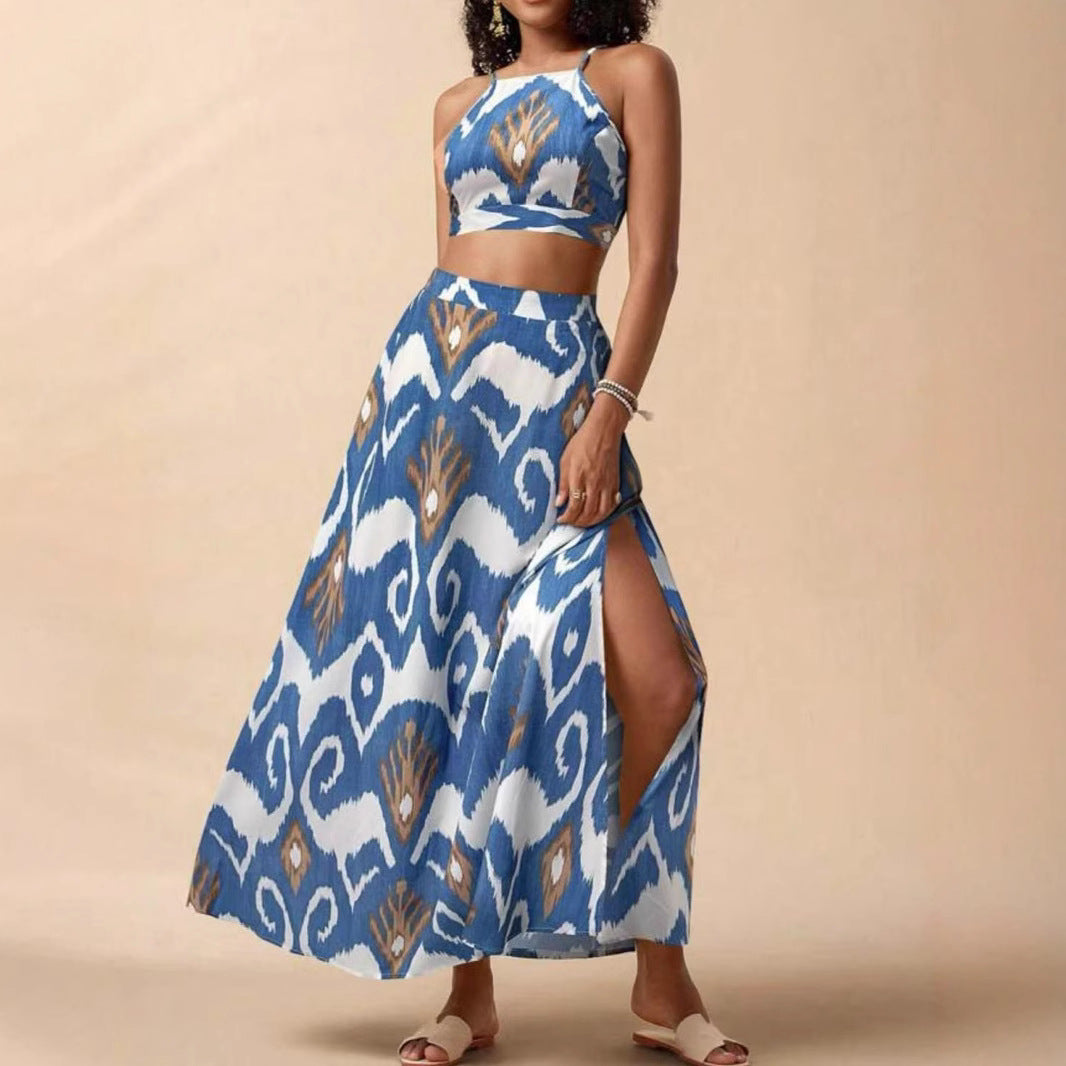 Strapless Sleeveless Top And Slit Skirt Set For Women