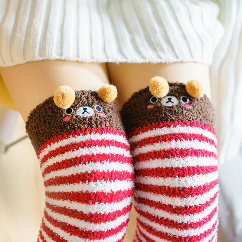 Fall Winter Over The Knee Plus Long Coral Fleece Floor Socks