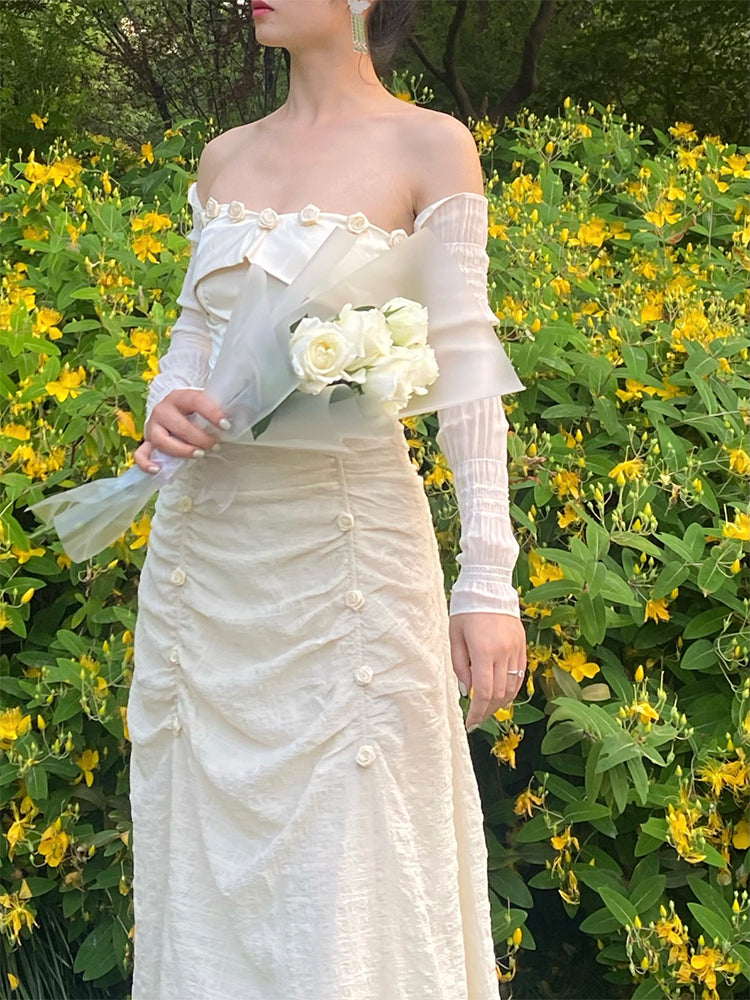 Original French Off Shoulder Sleeves And Bra Top
