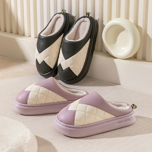 PU Cotton Slippers Women's Autumn And Winter Waterproof