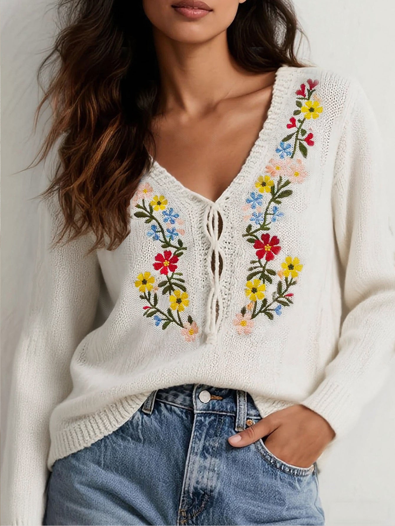Retro Handmade Flower Loose All-matching Top