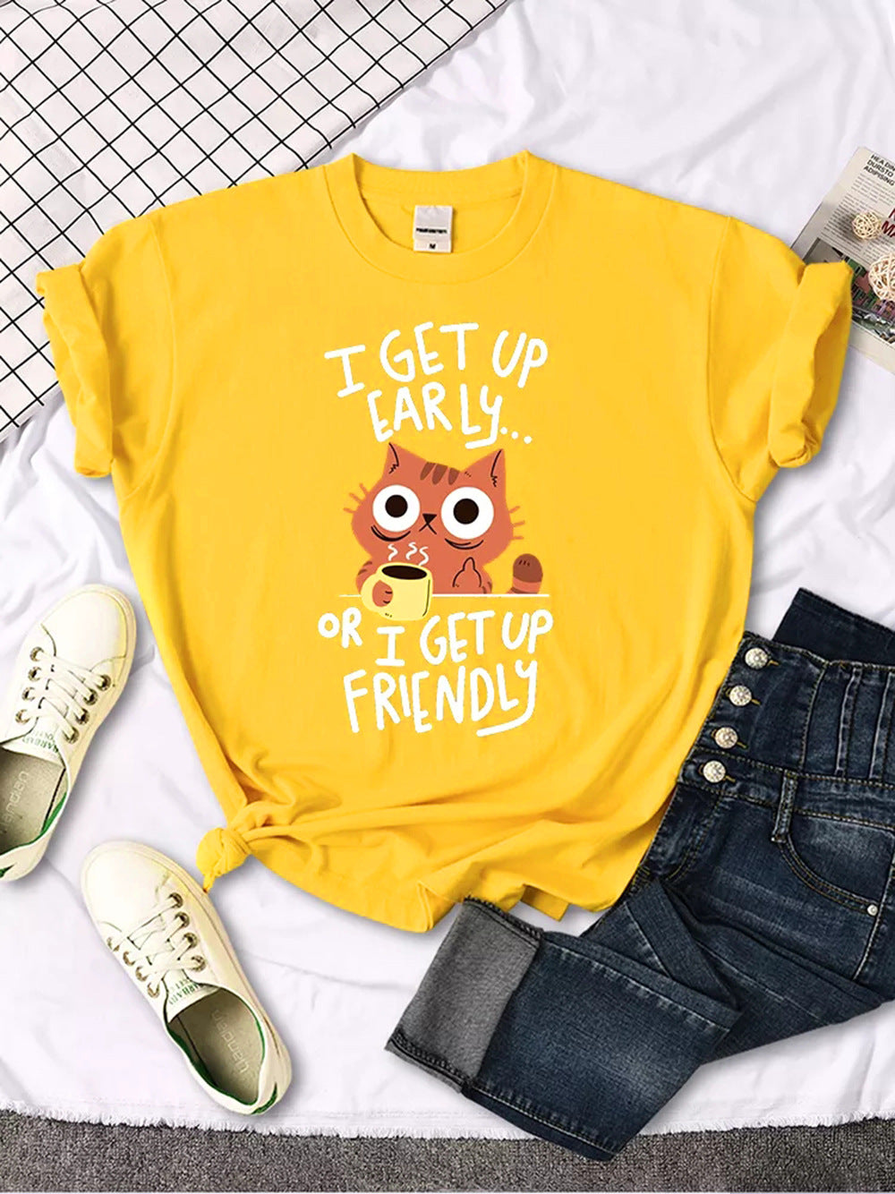 Womens Casual Crew-neck Printed All-match Short-sleeve Top