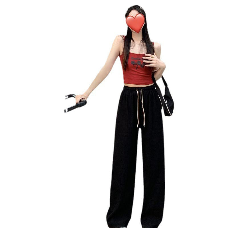 Corduroy Double Drawstring Wide Leg Pants High Waist Casual Straight Pants