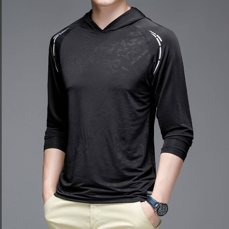 Ice Silk Long Sleeved T-shirt Men's Hooded Base Coat