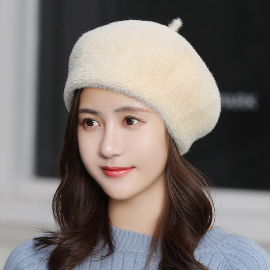 Solid Color Mink Velvet Warm Fashion British Pumpkin Painter Hat