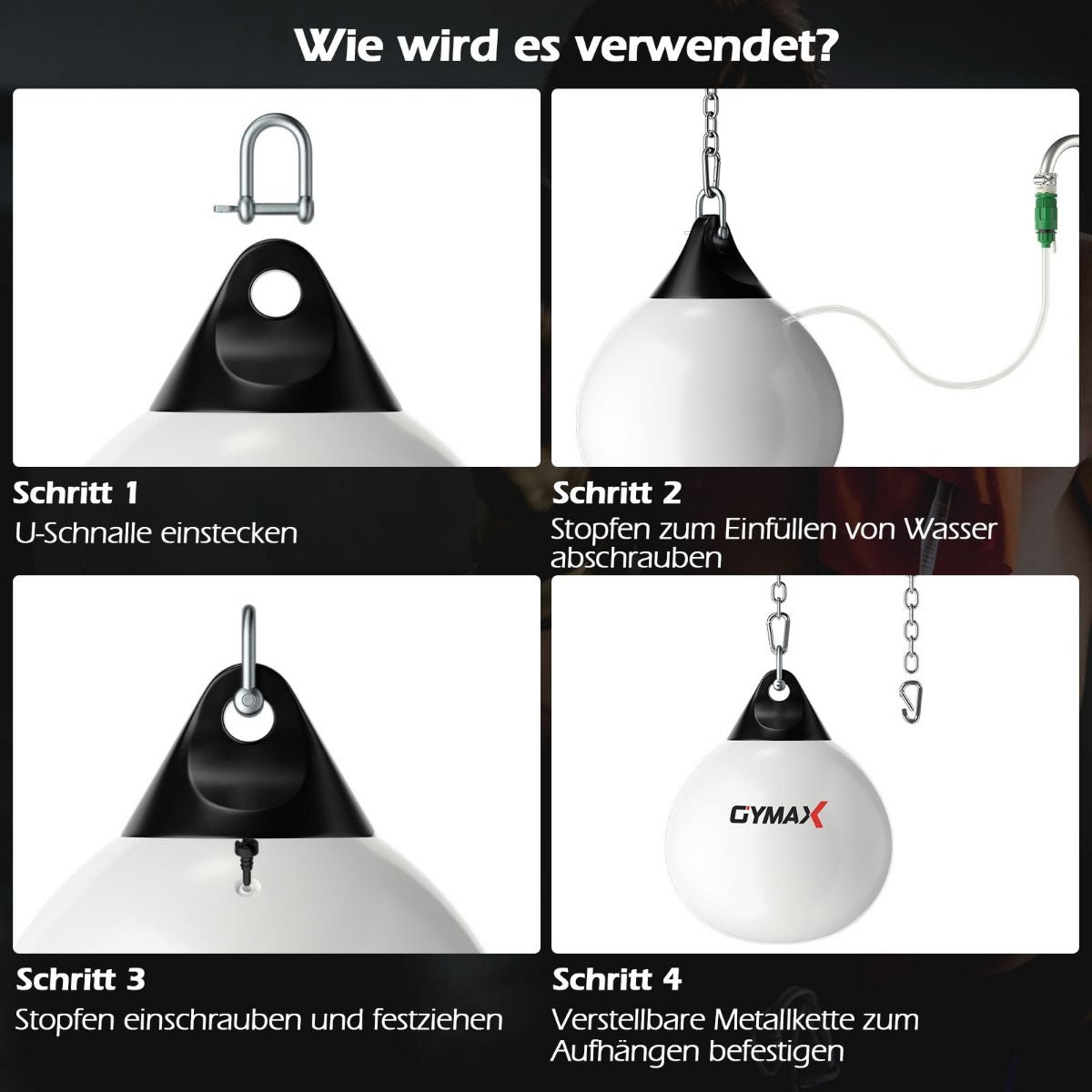 Ø45 Cm Wasserboxsack 50 Kg Boxing Punching Bag Mit Verstellbarer Metallkette Weiß