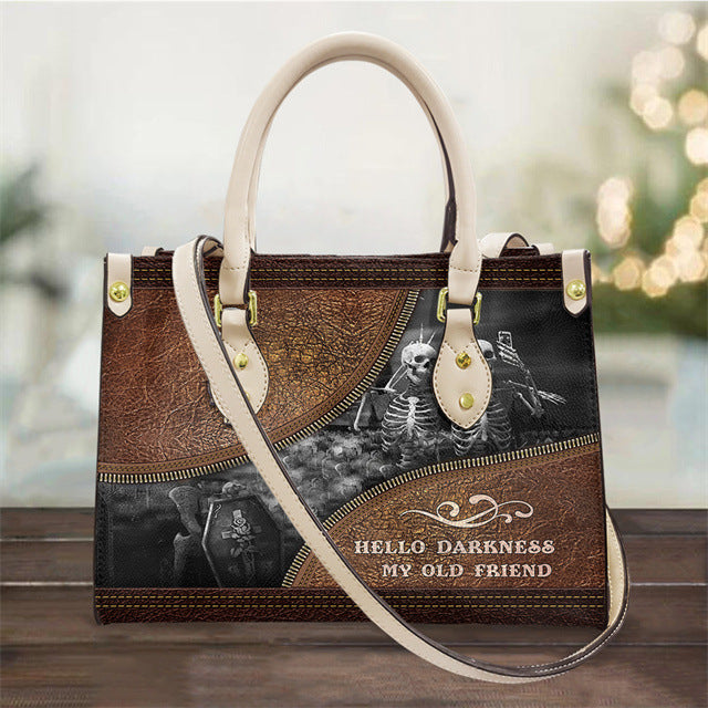 Women's Pu Handbag Skull Black And White Fashion Vintage Crossbody Hand-carrying Bag