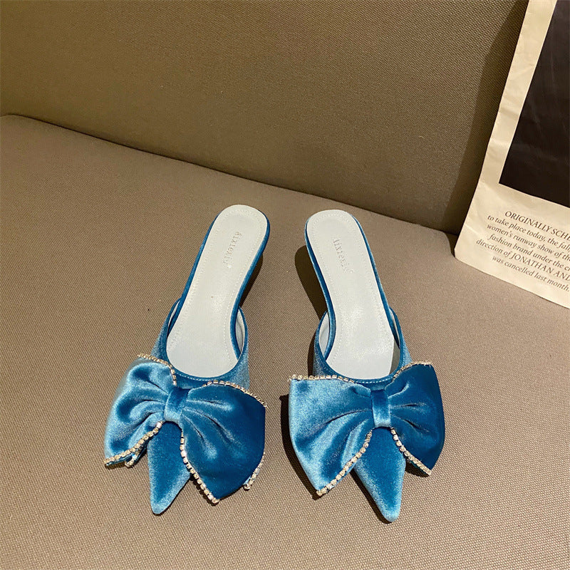 Rhinestone Bow Women's Pointed Toe High Heel Sandals