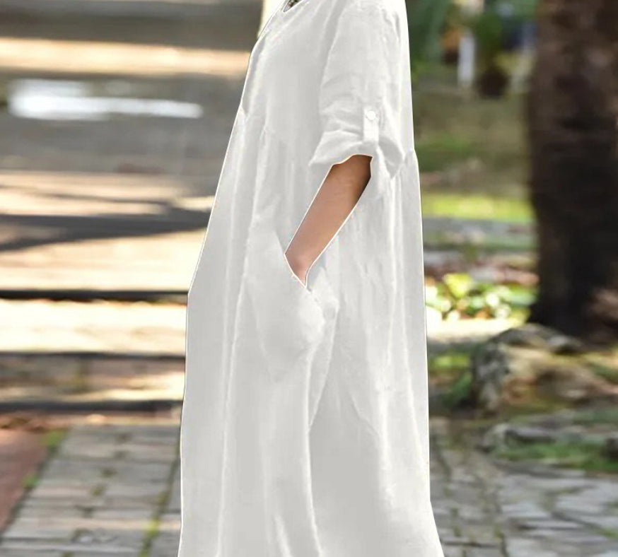 Casual Loose Cotton And Linen Dress For Women