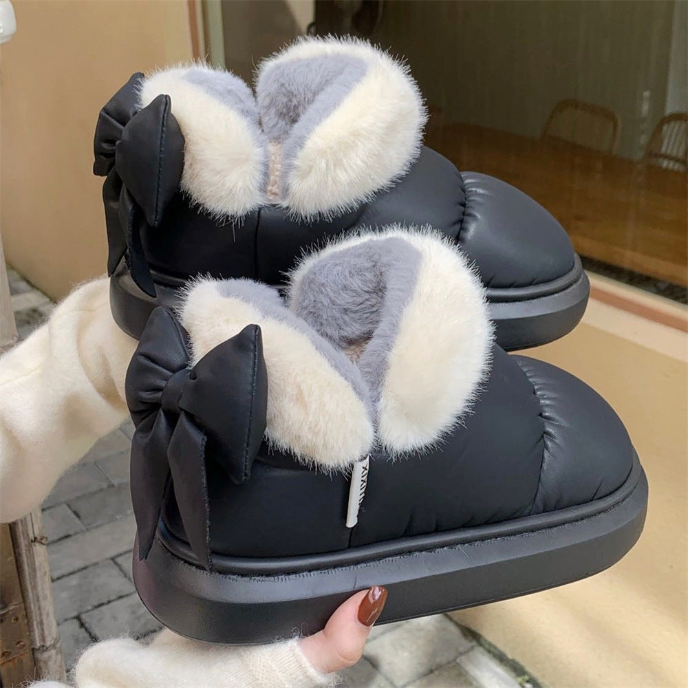 Winter Cute Bow Warm With Velvet Men And Women Creativity New Waterproof Bootie