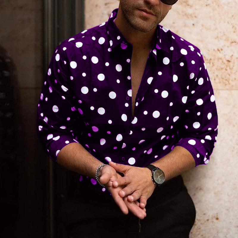Polka-dot Loose-fitting Long Sleeve Printed Shirt