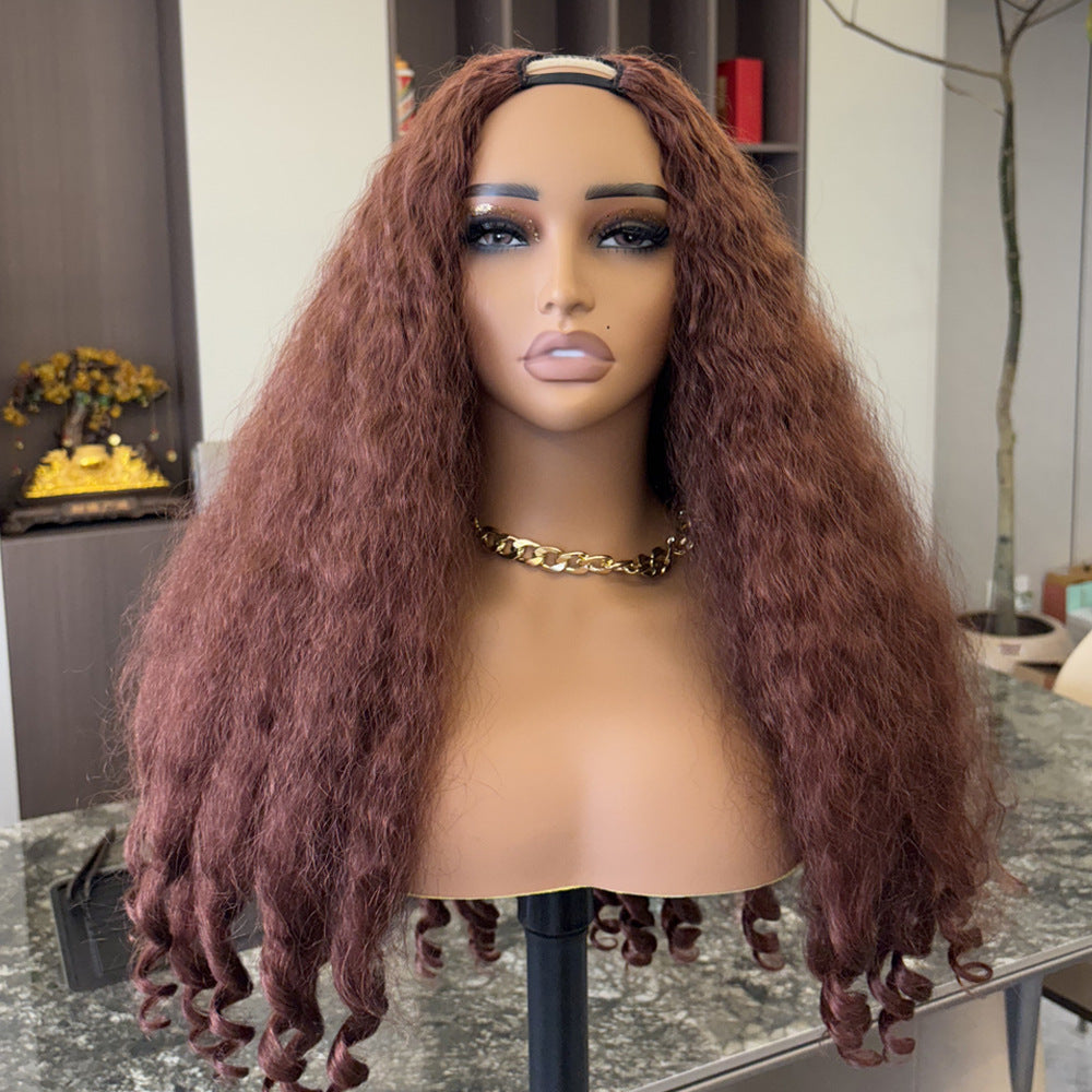 Women's Personality Wine Red V Curly Wig