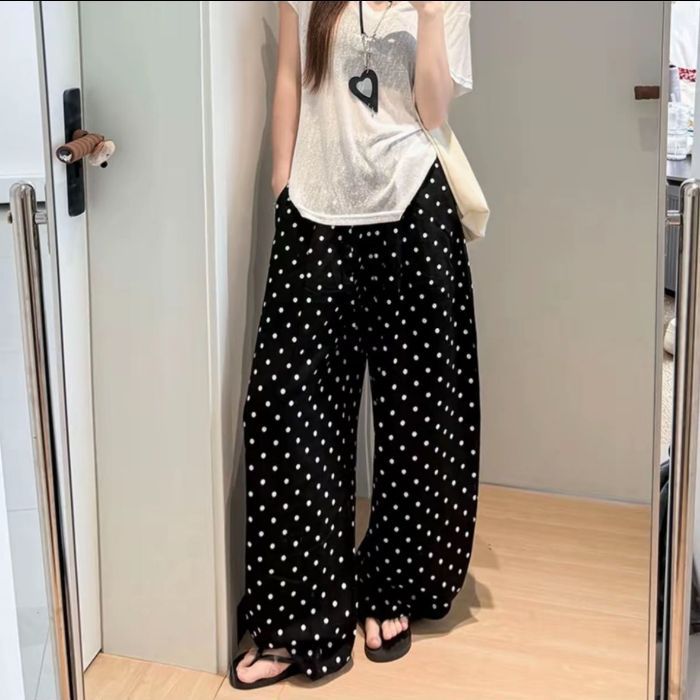 Womens Breathable High-Waisted Straight Pants With A Drawstring Waist