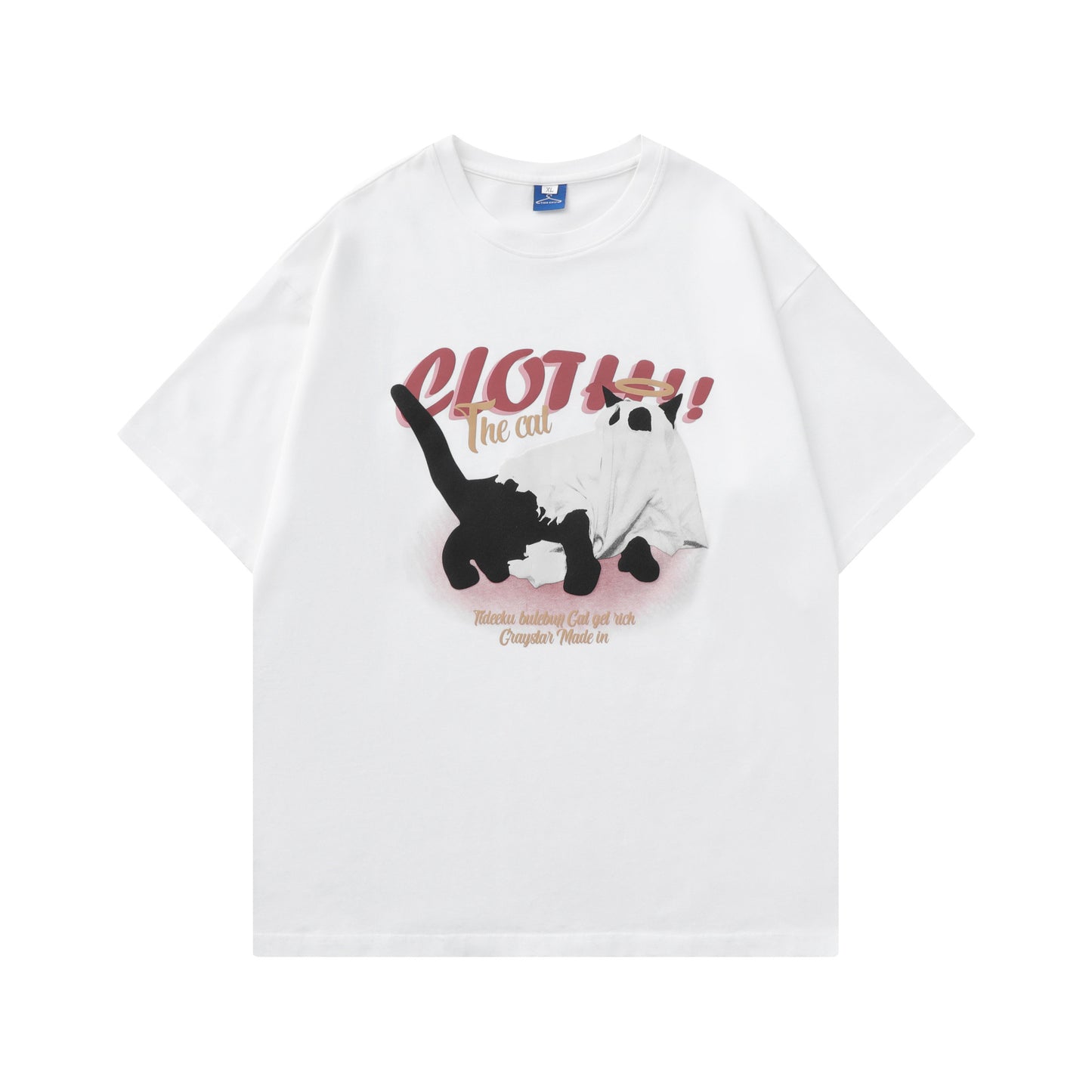 Herre- og dame T-shirt med print, hvid, rund hals