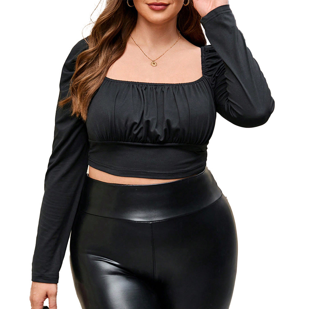 Women's Fashion Cropped High Waist Slim Fit Long Sleeve Top