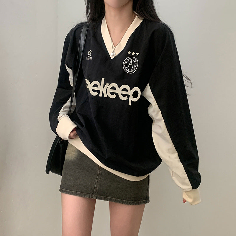 Street Letters Printed Pullover Sweatshirt Loose Multicolor