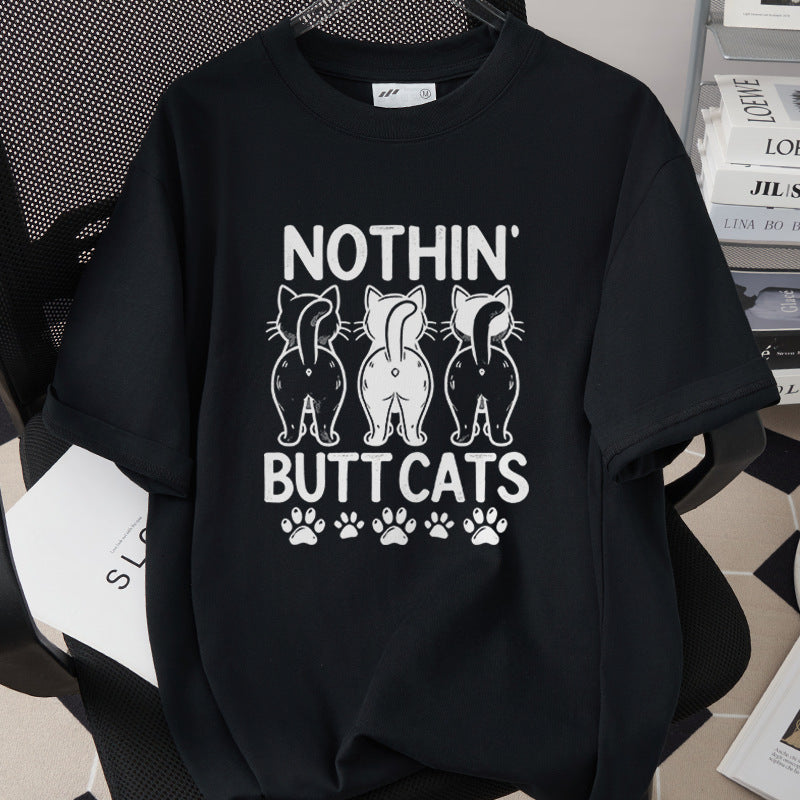 Cat-themed Creative Print T-shirt Simple And Trendy
