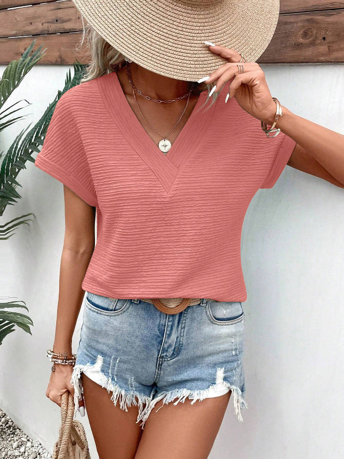 Fashion Loose V-neck Short Sleeve T-shirt Top