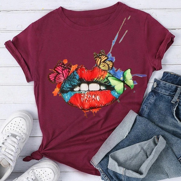Women's Multicolor Cartoon Print T-Shirt