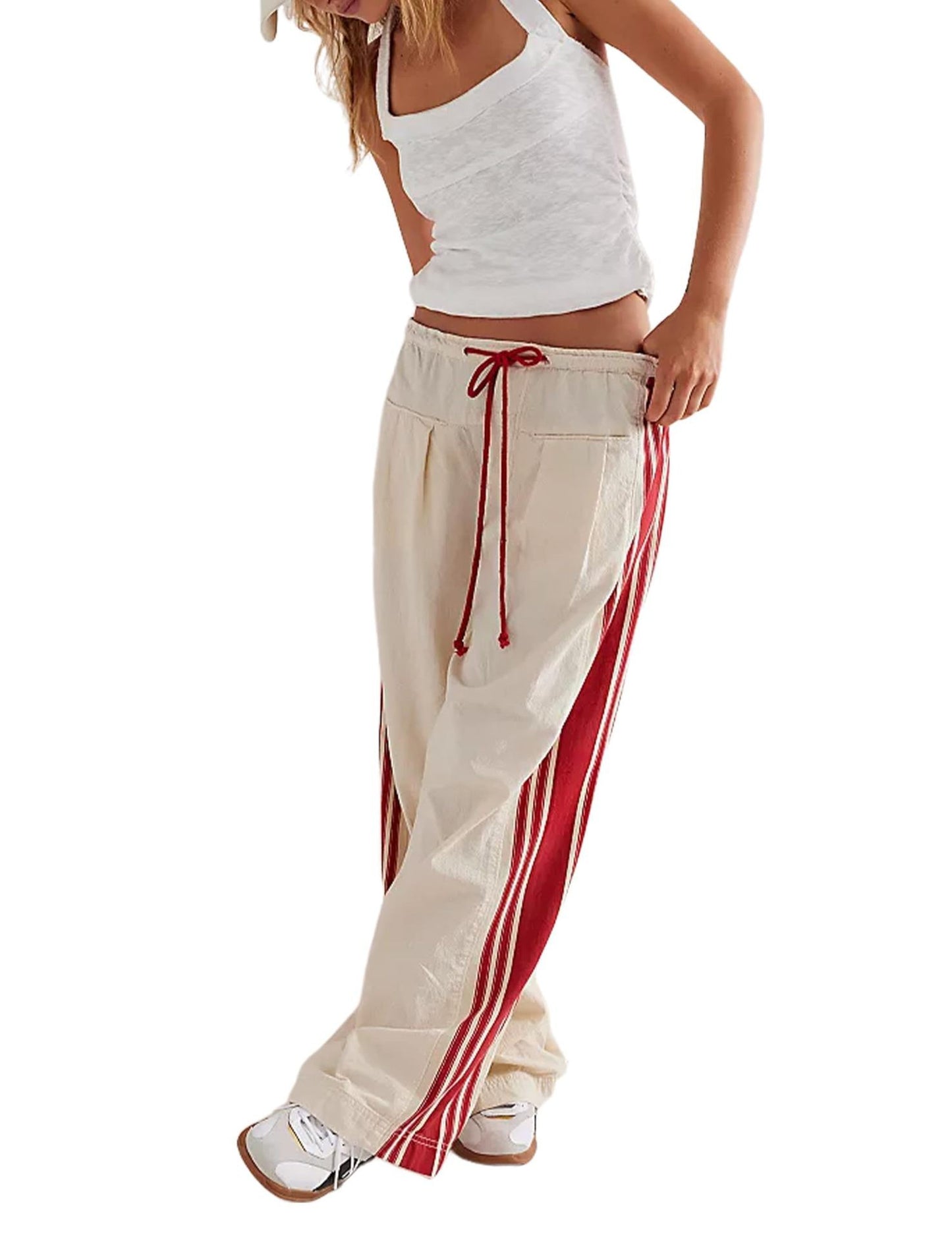 Summer European And American Foreign Trade Women's Clothing New Side Striped Straight-leg Pants Women's Retro Sports Style Loose Temperament Casual Pants
