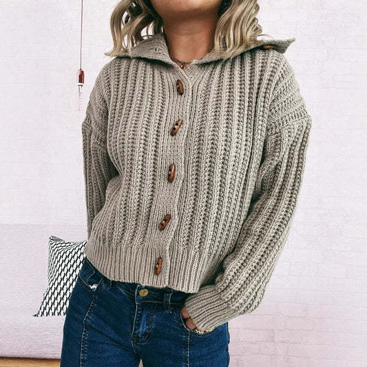 Lapel Long Sleeve Vintage Single-breasted Commute Leisure Thick Sweater