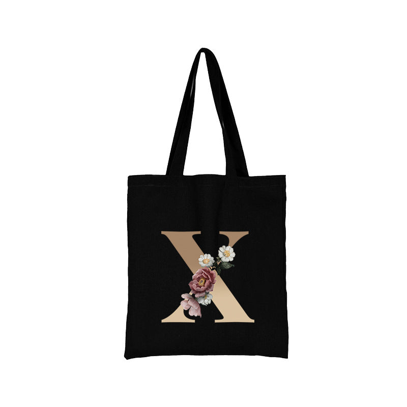 English Alphabet Flower Printed Canvas Bag