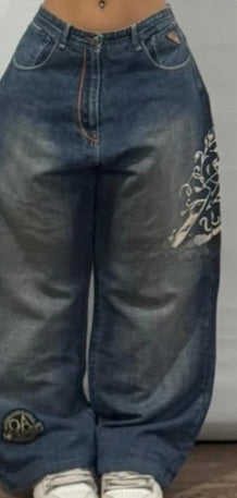 Women's Printed Casual Loose Straight Jeans