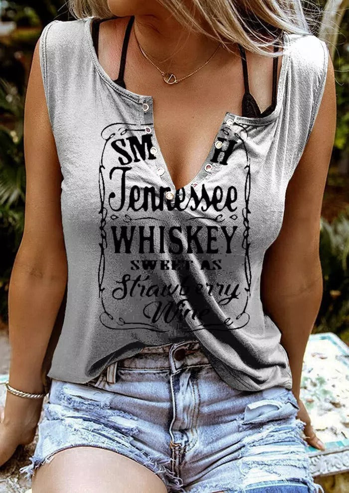 Letter Print V-Neck Sleeveless T-Shirt